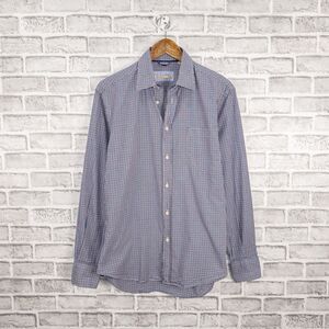 MASON'S of Italy Men's Button up Shirt in Mini Check Burgundy Blue Size Small